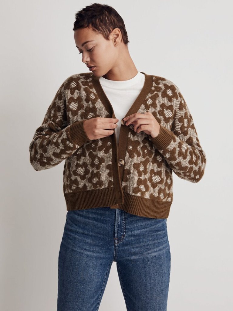 Nwt Madewell Olive Green Floral Wool Blend Cardigan - Size Xs